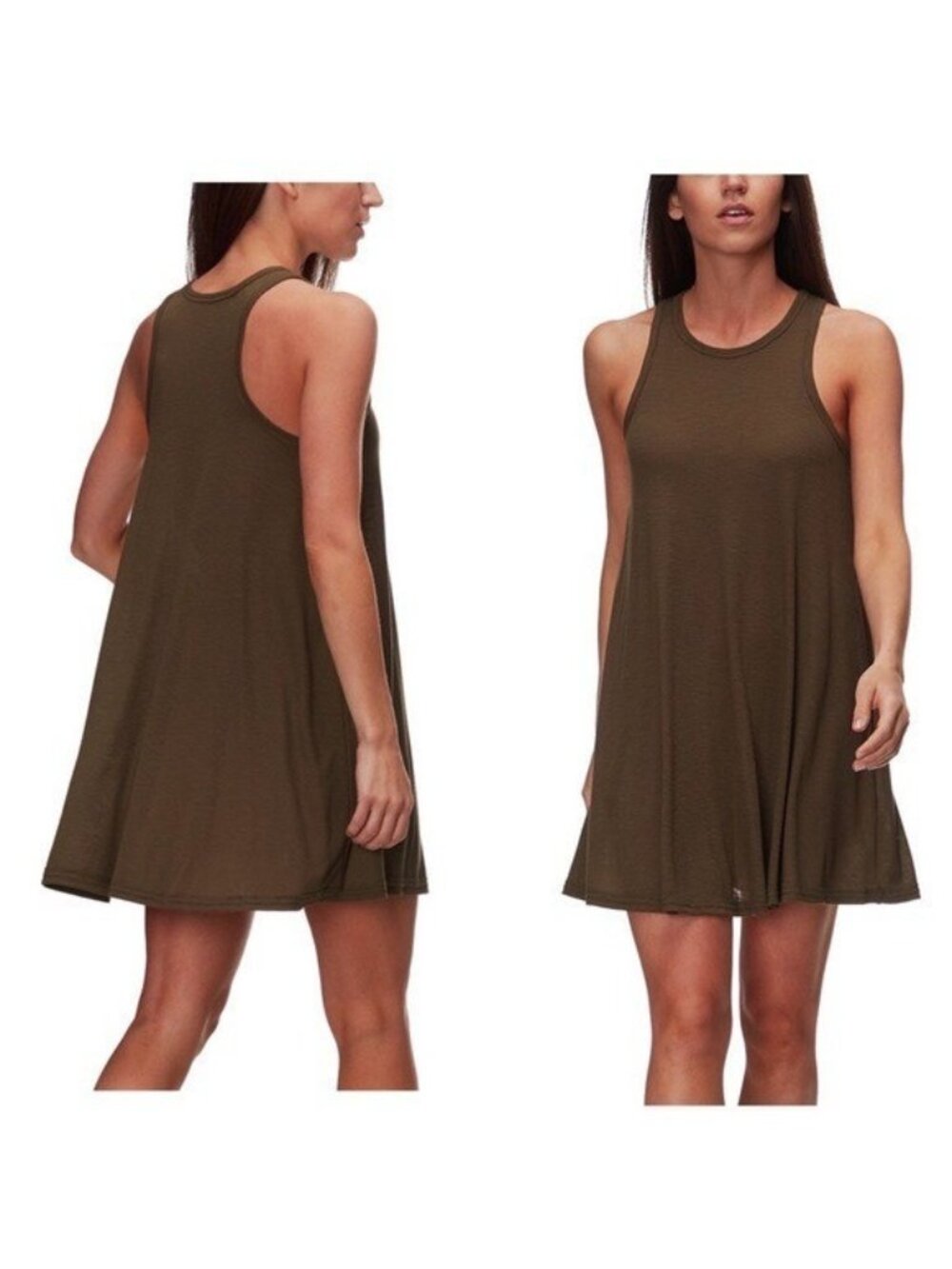 Free People FP Beach Swing Tank Dress Womens XS Olive Green Rib Knit Sleeveless